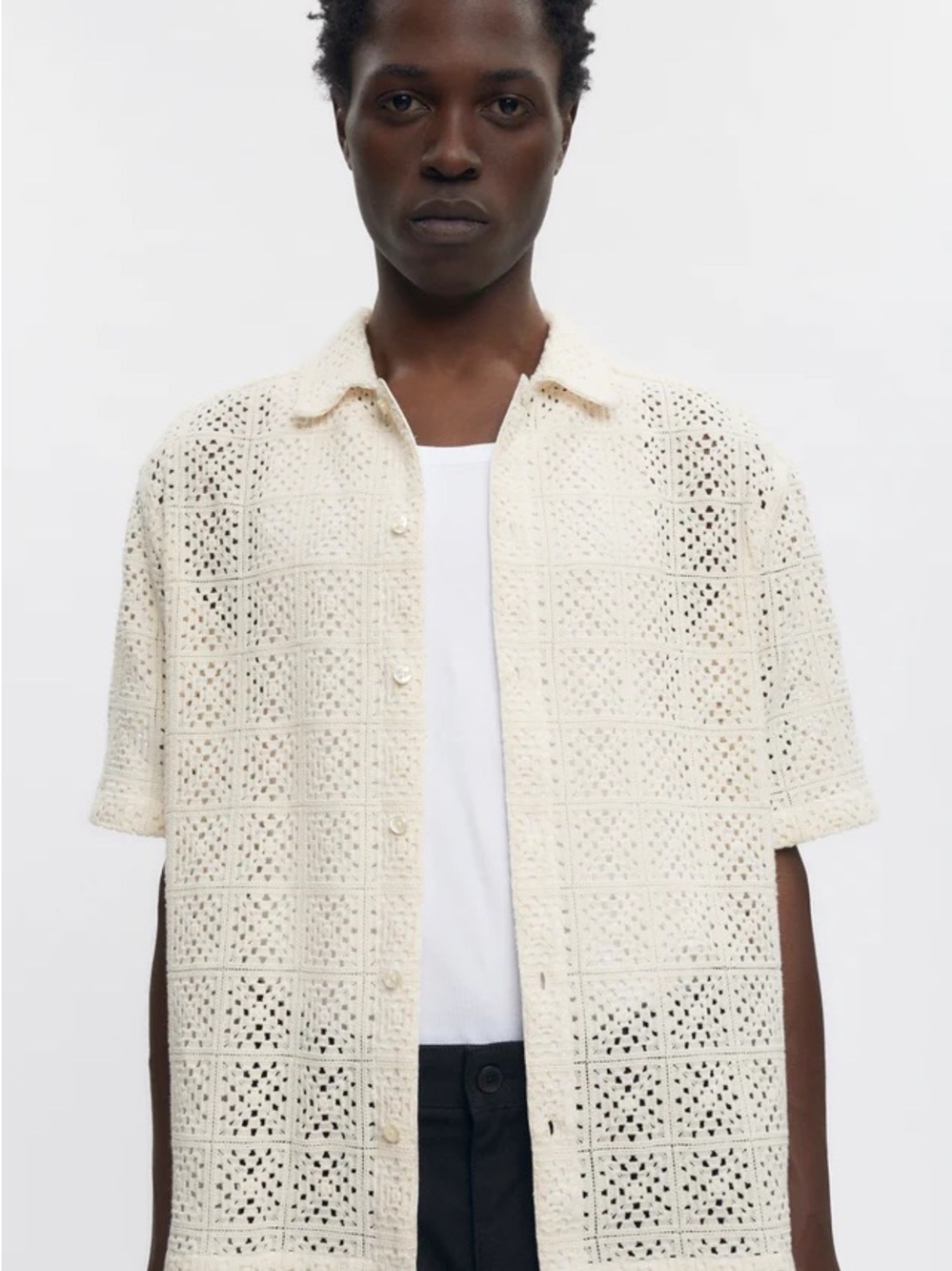 Unisex KOTN Gharam Cream Crochet Unisex Button-Up Shirt